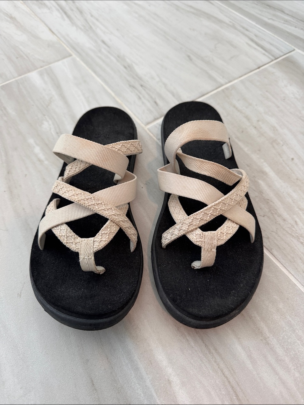 Cream Teva Women’s Sandals with Black Footbed